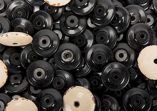 87 Black Clay Faro Beads & Eight White Wood Beads.