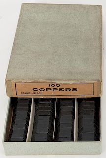 Original Box of 100 Black Faro Coppers.