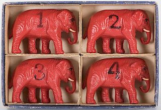 Four Elephant Bridge Table Markers with Numbers.