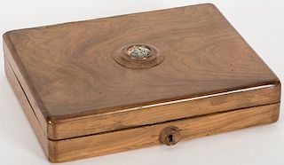 Burled Wood Game Box with Ivory Chips.
