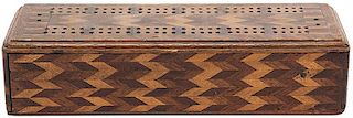 Inlaid Wood Cribbage Board.