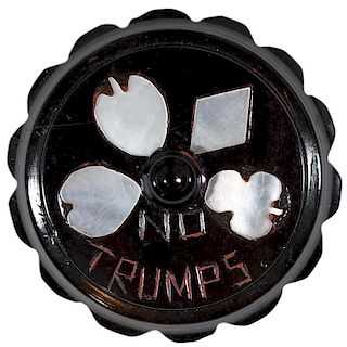 Trump Indicator with Mother of Pearl Suits Inlaid into Wood Top and “No Trump” Inscribed on Top.