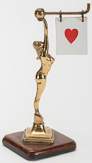 Art Deco Nude Brass Trump Indicator on Wood Base.