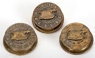 Three Brass Whist Markers with Dog Pointers.