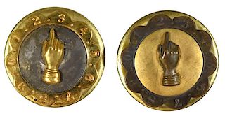 Pair of Brass Whist Markers with Hands and Finger Pointers.