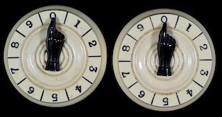 Pair of Celluloid Whist Markers with Black Hand and Finger Pointer.