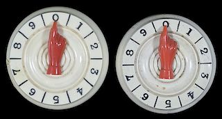 Pair of Celluloid Whist Markers with Red Hand and Finger Pointer.