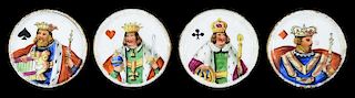 Set of Four Hand Painted Porcelain Whist Counters. Kc, Ks, Kd, Kh.