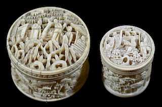 Two Highly Carved Ivory Whist Counter Boxes.