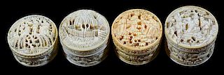 Four Highly Carved Ivory Whist Counter Boxes.