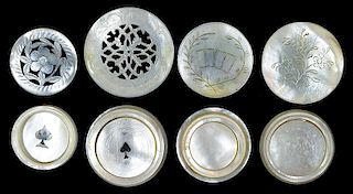 Four Mother of Pearl Whist Counter Boxes, with Mother of Pearl Counters.