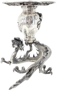 Two Piece Silver Dragon Stand, 45.011 OZT