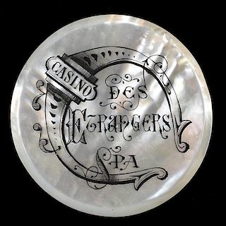 Casino Des Etrangers Spa Engraved Mother of Pearl Gambling Chip (?).
