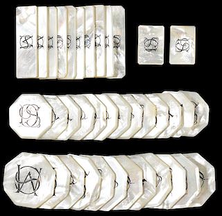 Set of 60 Initial “D.S. & M.S. (?)Verso” Mother of Pearl Gambling Chips.