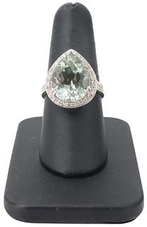 14k Pear Green Amethyst & Diamond Halo Ring