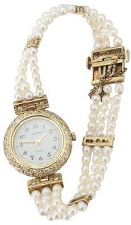 14k Austin Diamond Watch With Pearl Band, 23.3 G.