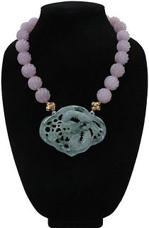 Carved Dragon & Jadeite/ Lavender Quartz  Necklace