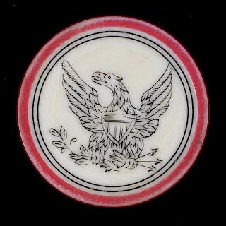 Eagle with Shield and Arrows Scrimshawed Ivory Poker Chip.
