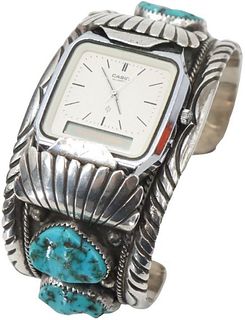 Roanhorse Stamped Navajo Turquoise Bracelet Watch
