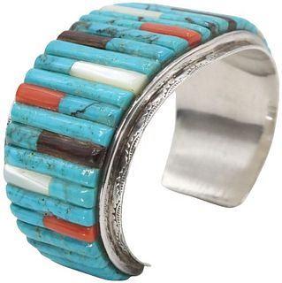 Charles John (Navajo) Multi Stone Silver Bracelet
