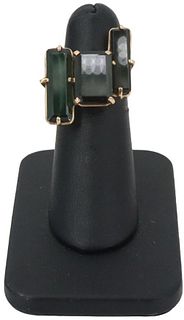 14K Y.G. Ring With 3 Green Tourmaline Stones