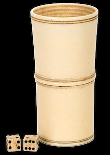Ivory Dice Cup with Pair of Bone Dice.