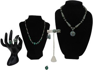 (2) Silver Jewelry Sets in Turquoise & Malachite