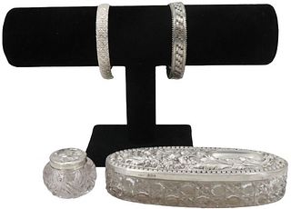 (4)Sterling Bracelets & Silver Lidded Containers