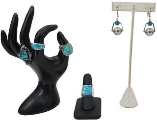 (6) Sterling & Turquoise Rings & Pair of Earrings