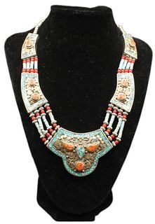 Vintage Tibetan  925 Coral,Turquoise Necklace