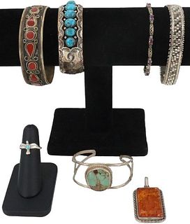 (7)Sterling Bracelets,Pendent,Ring Turquoise,Amber