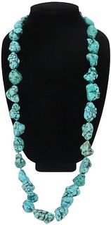 Large Rough Turquoise Beaded Necklace 20”