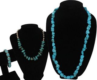 (3) Turquoise Pieces, 2 Necklaces & 1 Bracelet