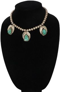 Silver Plated Silver Bell Necklace With Turquoise
