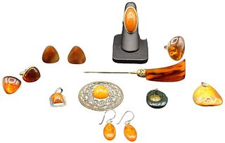 Set of 13 Assorted Amber Jewelry