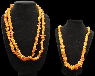 Pair of Rough Cut Amber Necklaces