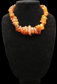 Semi-Polished Rough Cut Beaded Amber Necklace