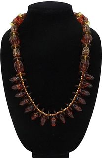 Amber Beaded Necklace With Gold Accent Beads