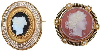Set of 2 Cameo Pins Of Classical Beauties