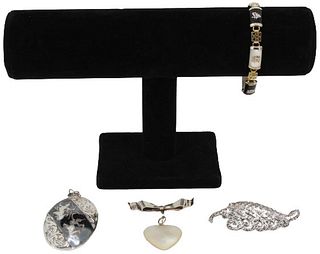 (4) Sterling Jewelry, Pendant, Pins, Bracelet