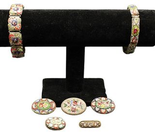 (7) Italian Micro Mosaics, 5 Pins & 2 Bracelets