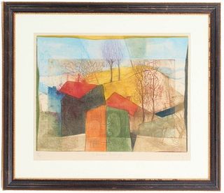 Signed Lithograph of Colorful Houses