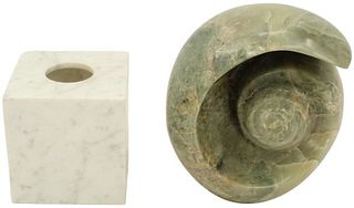 (2)Green Variegated Marble Spiral and Marble Base