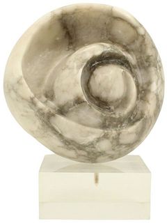 (2) Black & White Marble Spiral Sculpture w/ Base