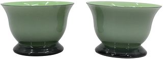 Pair Of Salviati of Murano Green Glass Bowls
