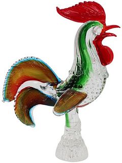 Blown Murano Style Glass Rooster with Bubbles