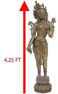 51" Indian / Nepal Bronze Tara  on Lotus Flower