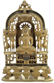 17th Century Silver Inlaid Brass Jain Shrine