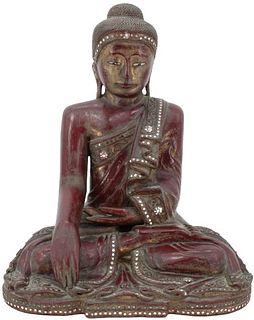 Antique Burmese Mandalay Carved Wooden Buddha