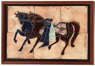 Frank Colson Framed 6 Tiles 2 Horses